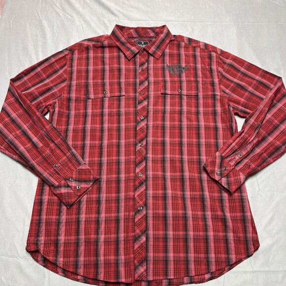Mark Ecko Y2K Red/Black Plaid Casual Button Down 100% Cotton Long Sleeve SZ XXL - Picture 1 of 16